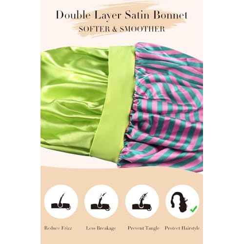 Double Layer Silk Bonnet with Tie Satin Lined Sleep Cap Hair Cover for Women's Curly Natural Hair
