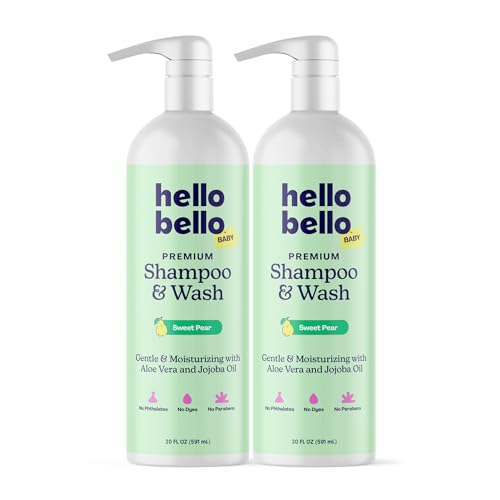 Hello Bello Sweet Pear Shampoo & Body Wash, Hypoallergenic, Dermatologist & Pediatrician Tested Formula for Babies & Kids, 20 FL Oz (Pack of 2)