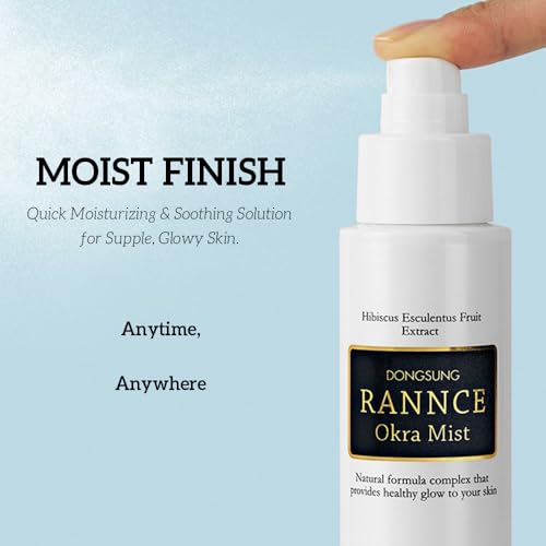 DONGSUNG RANNCE Okra Mist, Face Mist with Okra Fruit Extract and Abelmoschus Manihot Flower Extract, Hydrates and Nourishes Skin, Day Care, 3.38 fl oz (100ml)