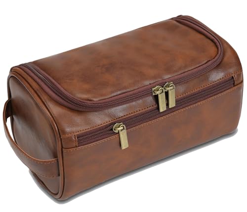 RC ROCKCOW Red-Brown Water-Resistant Men’s Toiletry Bag with Hanging Hook, 9.8"