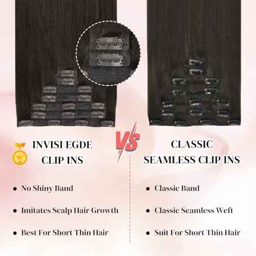 Seamless Clip in Hair Extensions Real Human Hair For Women 125g 20 Inch Jet Black Invisible PU Skin Weft Remy Human Hair Extensions clip ins 7Pcs 18 Clips