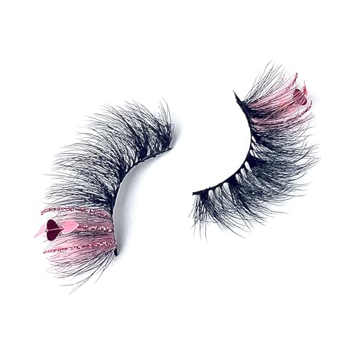 Wispy Dramatic Fluffy Strip Lashes - Pink Glitter Hearts