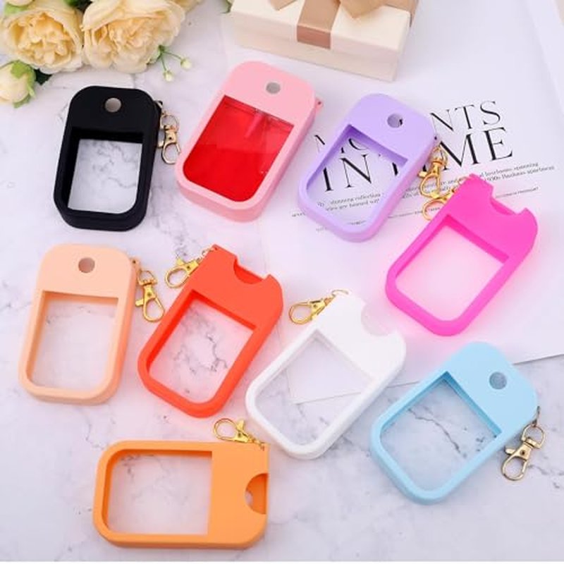 9 PCS Silicone Case for Hand Sanitizer Spray Protective Cover with Keychain Set for Power Mist and Glow Mist 1 fl oz, Colored Hand Sanitizer Spray Accessory