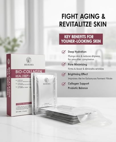 BIOROMA Collagen Face Mask Pack - Hydrating, Firming & Pore-Minimizing Hydrogel Masks 34ML x 4