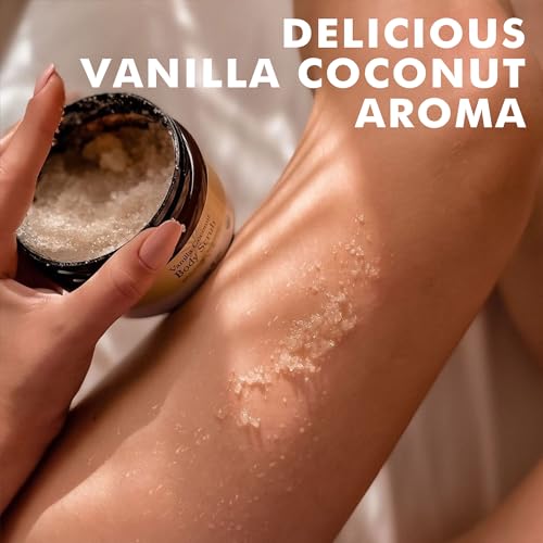 Organic Vanilla Coconut Sugar Scrub for Body Polish, Exfoliating Body Scrub Exfoliator & Foot Scrub, Body Exfoliator for Women Exfoliation, Sugar Scrubs for Women & Men