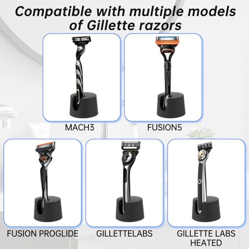 2 Pack Razor Holder Compatible with Gillette Razor, Razor Alloy Stand for Men's Razor, Razor Storage Sase Contains Drainage Hole, Scratch Proof, Suitable for Various Razor Handles, Black