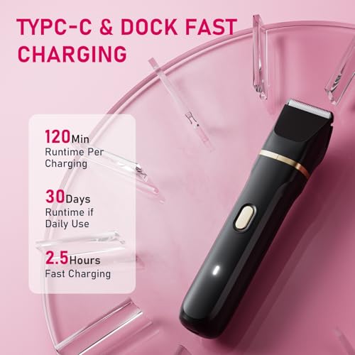 Electric Razors for Women, Valentines Day Gifts 5-in-1 Wet/Dry Bikini Trimmer with USB Charge Dock, Deluxe Facial Hair Removal, Wet/Dry Body Shaver for Nose Eyebrows Beard Underarm Leg Arm (Black)