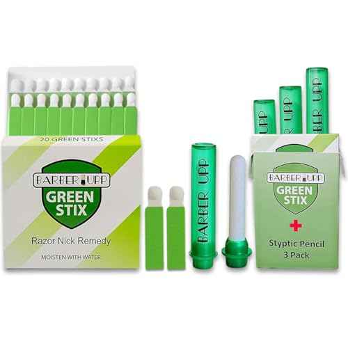 Green Stix + Styptic Pencil Set - 3 Pencils + 20 Aluminum Sulfate Sticks to Block & Stop Bleeding Fast From Razor Shaving Nicks & Minor Cuts - Anti-Bleed Shaving Accessory Men & Women