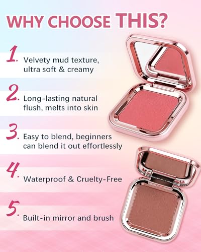 Baked Cream-to-Powder Blush with Mirror & Brush - Waterproof