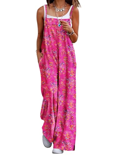 YESNO Women's Summer Boho Casual Jumpsuits Wide Leg Overalls Floral Print Baggy Rompers with Pockets XS PZZCR 26