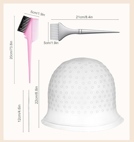 Silicone Hair Highlighting Cap with Hook & Brush Set