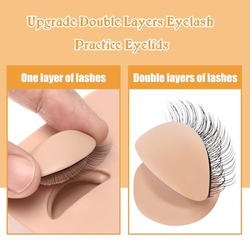 4 Pairs DOUBLE-LAYER Practice Lash Strips for Lash Mannequin Head, Replaced Eyelid Practice for Lash Extension Training, Eyelash Extension Practice Lashes, Removable Realistic Eyelids