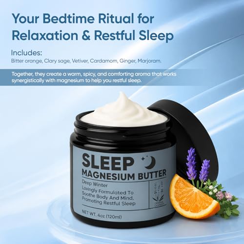Deep Winter Magnesium Butter for Sleep - Magnesium Butter with Bitter Orange, Clary sage, Ginger, Cardamom, Nighttime Magnesiumlotion for Leg, Foot 4oz
