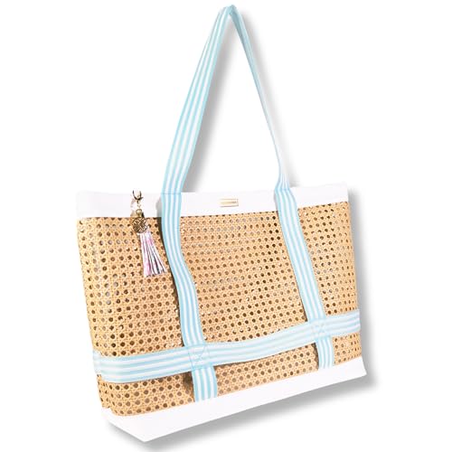Beachside Haven Caning Beach Tote Bag with Hat Holder & Tassel Keychain