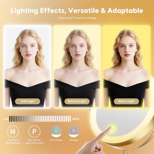 30X Dual-Sided LED Makeup Mirror with Lights - Adjustable & Rotating