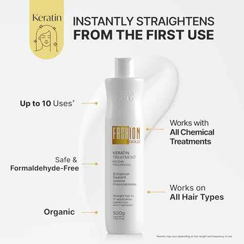FASHION GOLD Keratin Hair Treatment (10 USES per Bottle), Keratina para Alisar el Pelo, Hair Botox Treatment, At Home Keratin Treatment, Alisados Organicos SIN FORMOL, Verdadera Keratina Brasile?a