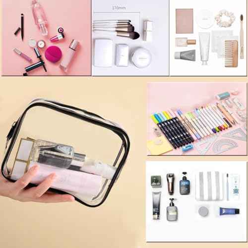 Clear Toiletry Bag, 3 Packs TSA Approved Water resistant Travel Organizer, Airport Airline Travel Essential Carry On Makeup Cosmetic Bags for Women, RosePink - 3 packs