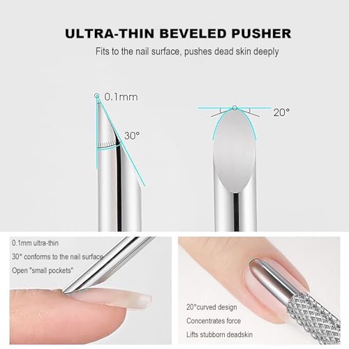 Dual-Ended Stainless Steel Cuticle Pusher with 100/180 Grit Sandpaper