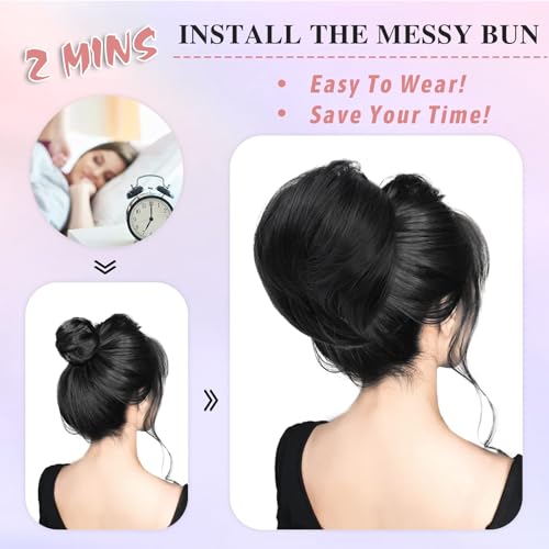 HSLHDI Messy Hair Bun Hair Piece for Women Short Bun Tousled Synthetic Elastic Scrunchies Hairpiece for Women Girls (1-5pcs, 8#-Medium Chestnut Brown)…