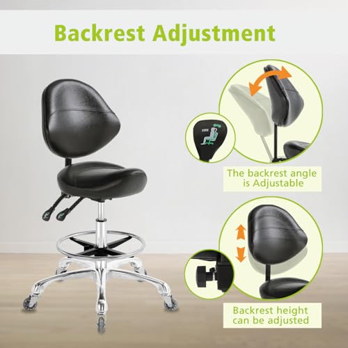 Saddle Stool Chair with Wheels - Ergonomic Height Adjustable
