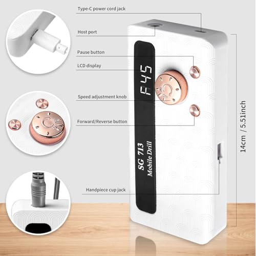 Professional Nail Drill Kit with 45000RPM Motor, 13 Bits & 56 Sanding Bands, Rechargeable & Portable for Acrylic Gel Nails