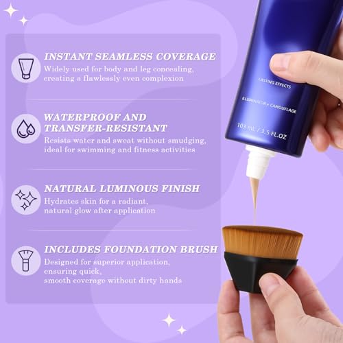Waterproof Body Foundation Cream with Brush - Full Coverage Makeup