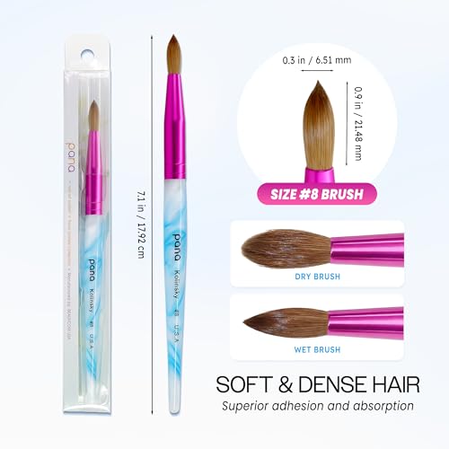 PANA Pure Kolinsky Hair Acrylic Nail Brush - Size 8 Round Nail Art Brush