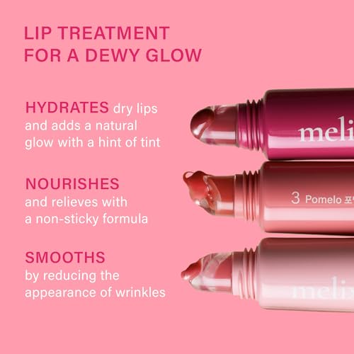 Melixir Vegan Lip Treatment, Sheer Tinted Lip Balm for Instant Hydration & Shine, Moisturizing Lip Gloss, Infused with Vegan Collagen & Jojoba Oil, Cruelty-Free, Korean Skincare-2 Rose(0.5oz/15g)
