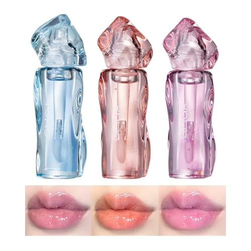 Lip Glow Oil Set, Sheer Lip Glosses Set, Watery Clear Texture, Can Be Used Alone or Layered Over Lipstick for Plumping Lips (3 Packs)