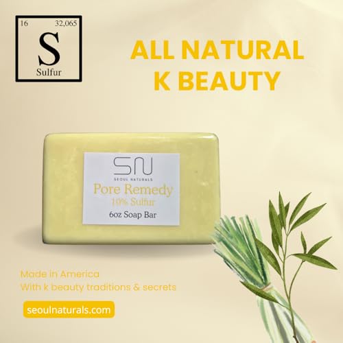 Seoul Naturals Pore Remedy, 10% Sulfur Soap with Lemongrass and Tea Tree Oil, k beauty, 6 oz