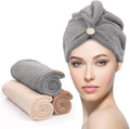 YFONG Microfiber Hair Towel Wrap with Button, 3 Pack