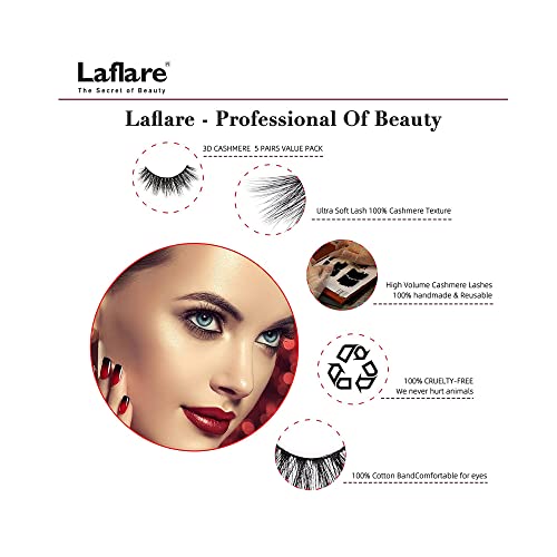 Laflare 3D Cashmere False Eyelashes 5 Pairs, Reusable