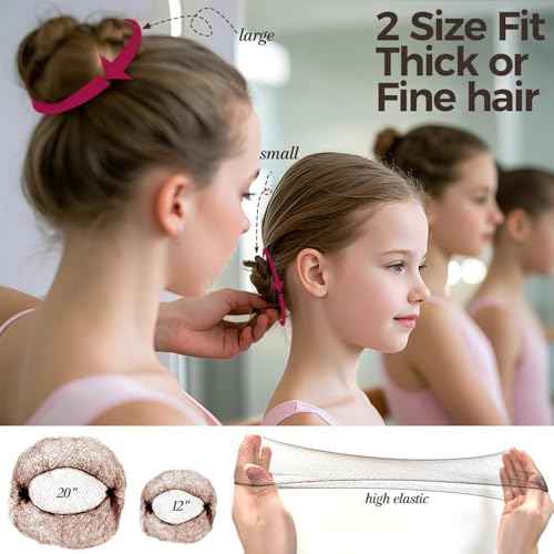 130pcs Hair Nets for Buns Set, 30pcs Dance HairNets(20'' & 12'') for Ballet Girls/Women, Invisible, 100pcs Secure & Natural Bun Bobby Pins(2"), Brown Hair Bun Accessories