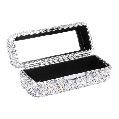 HAKUNA Lipstick Case with Mirror,Rhinestone Crystal Lipstick Organizer Diamonds Lip Gloss Organizer Portable Travel Lipstick Organizer Makeup Cosmetic Storage Holder