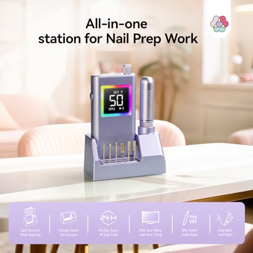 SAVILAND Purple Pro 50000RPM Electric Nail Drill for Acrylic Nails Fast Removal
