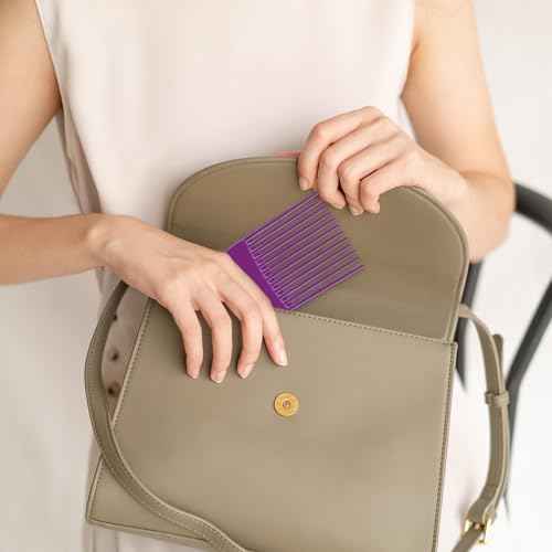 SIMPOR 2 Pcs Hair Pick Comb Wide Tooth Lift for Hair Styling Detangling Plastic Afro Pick for Women Men (Purple, Black)