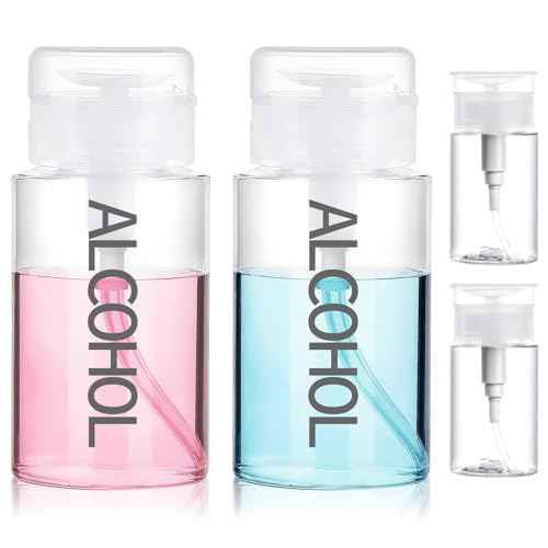 4 Pack Push Down Pump Dispenser 6.7oz/200ML & 80ML Empty Acetone Dispenser Push Top Alcohol Bottles Containers for Nail Polish Makeup Remover Water Facial Toner