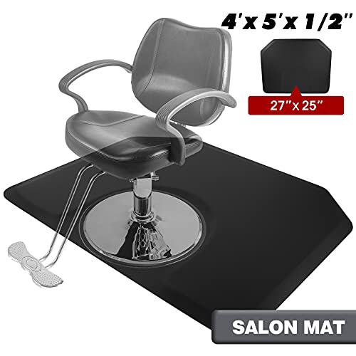 Artist hand 4 ft. x 5 ft. Barber Chair Mat Salon & Barber Shop Chair Anti-Fatigue Mats Comfort Salon Chair Mat,Black Hexagon - 1/2 in. Thick