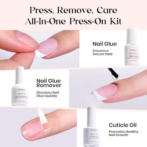 Beetles X Press Kit Gel Nail Kit, Press On Nails Short Almond Kit with 224Pcs French Nail Tips Nail Glue & Remover Builder Top Coat Mini Nail Lamp All-in-One DIY Nail Kit Gift for Women