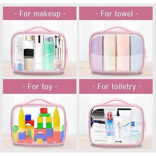 Clear Cosmetic Bags 3pack Makeup Toiletry Bag with Handle Travel Essentials for Men and Woemn Pink 3Pcs