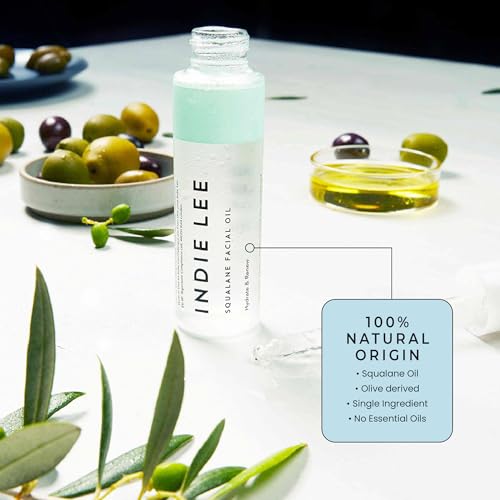 Indie Lee 100% Squalane Oil - Daily Face Oil & Hydrating Moisturizer for Dry Skin, Fine Lines and Wrinkles - Even Skin Tone, Brighten & Improve Texture (30ml)