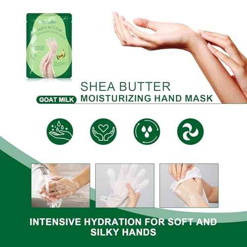 SULADEC Moisturizing Hand Mask with Shea Butter and Goat Milk, Hydrating Hand Masks for Dry Cracked Hands, Dry Skin Moisturizer for Soft and Smooth Touch Hands - Men Women - 5 Pairs