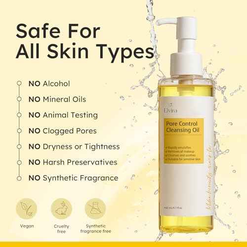 Elvira Pure Cleansing Oil, Makeup Remover & Blackheads Pore Cleanser, Jojoba Oil Cleanser for Face, Korean Skin Care, Plant-based, for Sensitive Skin, Hydrating, Fragrance-Free