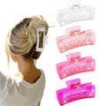 4Pcs Pink Clear Large Hair Claw Clips for Thick Hair