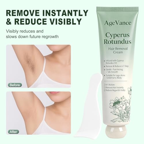 AgeVance Cyperus Rotundus Hair Removal Cream 3.52 Oz - Gentle Painless Women’s Skin Moisturizer & Hair Eliminator, Pack of 1