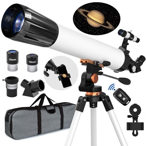 Telescope 90mm Aperture 800mm Telescope for Adults with High Powered, Refractor Telescopes for Kids & Beginners, Multi-Coated High Transmission AZ Mount Portable Telescope includes Carry Bag