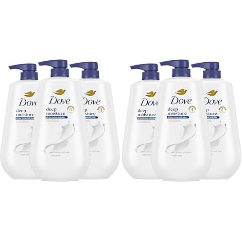 Dove Body Wash with Pump Deep Moisture for 24hr Lotion-Soft Skin Moisture Moisturizing Skin Cleanser with No Sulfates No Parabens,(Pack of 6)