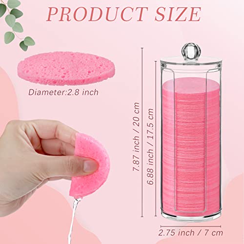 Sieral 120pcs Compressed Facial Sponges Disposable Natural Face Sponges Round Soft Pads with Container for Washing Face Cleansing Exfoliating Esthetician Makeup Removal Travel(Pink)