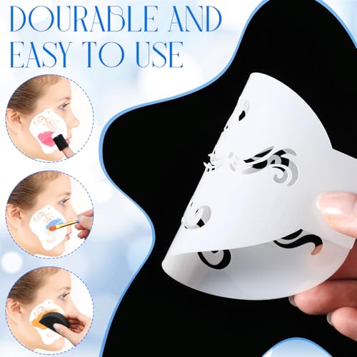 Thenshop 89 Pcs Face Paint Stencils Kits Includes 61 Reusable Facial Painting Stencils with 6 Stickers 12 Face Paint Sponges 10 Painting Brushes Tattoo Templates for Party Adults Makeup