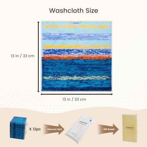 SEMAXE 100% Cotton Washcloths 12-Pack, 13 ¡¿ 13 Inch Soft Luxury Face Towels ? Super Absorbent & Quick-Dry, Premium Cloth with Hanging Loop, Oeko-TEX Certified, Gift-Ready Box